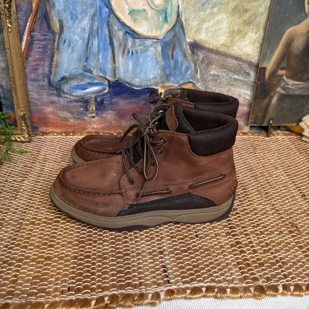 Sperry Lanyard Boots in Brown Boys' Size 3M Leather Lace Up Moc Toe